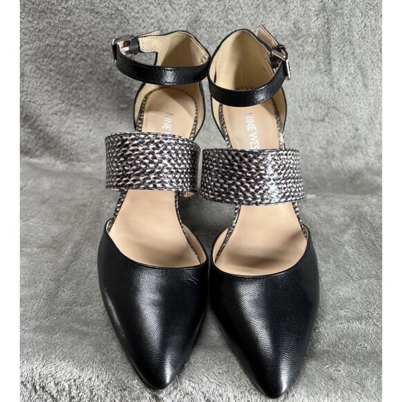 New Nine West Women’s Size 8 Sling Back Python Black Pointed Toe Heels Sexy - Picture 2 of 8